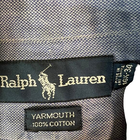 Ralph Lauren Blue Long Sleeve Button Down Cotton Chambray Size Large 16 1/2-34 - Picture 2 of 5